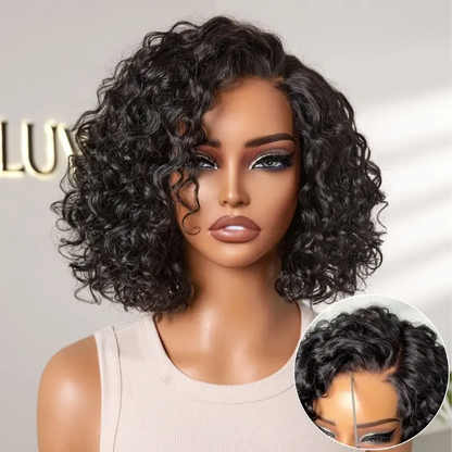 Black with Blonde Highlights Curly Bob 13x4 HD Lace Front Human Hair Wig