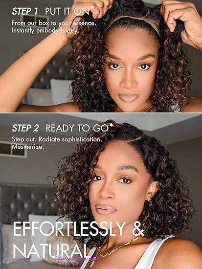 10 Inch 13x4 Curly Bob Human Hair Wig with Blonde Highlights